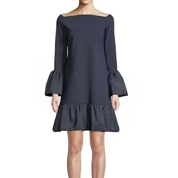 Chiara Boni La Petite Maldina Navy Jersey Dress Taffeta Trim Bell Cuff  12 NEW - Picture 1 of 9